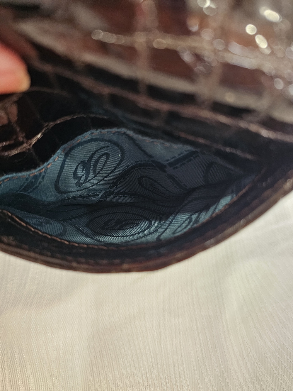 The Brighton Barbados Espresso Croc-Embossed Patent Leather Hobo Bag - Picture 7 of 11